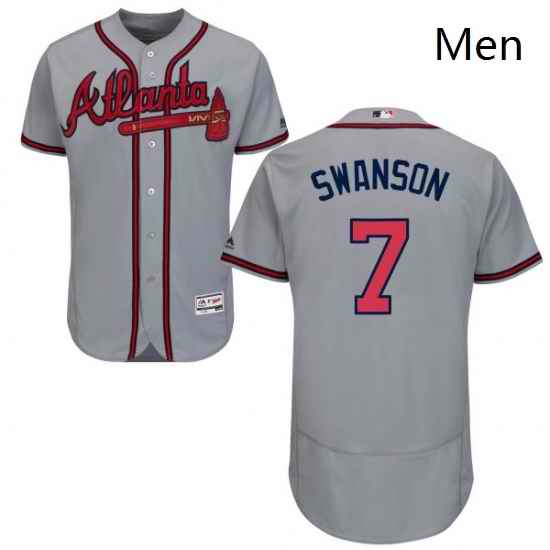Mens Majestic Atlanta Braves 7 Dansby Swanson Grey Flexbase Authentic Collection MLB Jersey